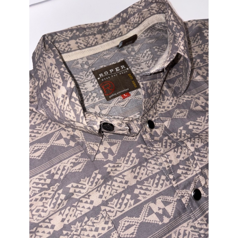 Roper Mens Southwestern Geometric Print Button Down Shirt Long Sleeve Large